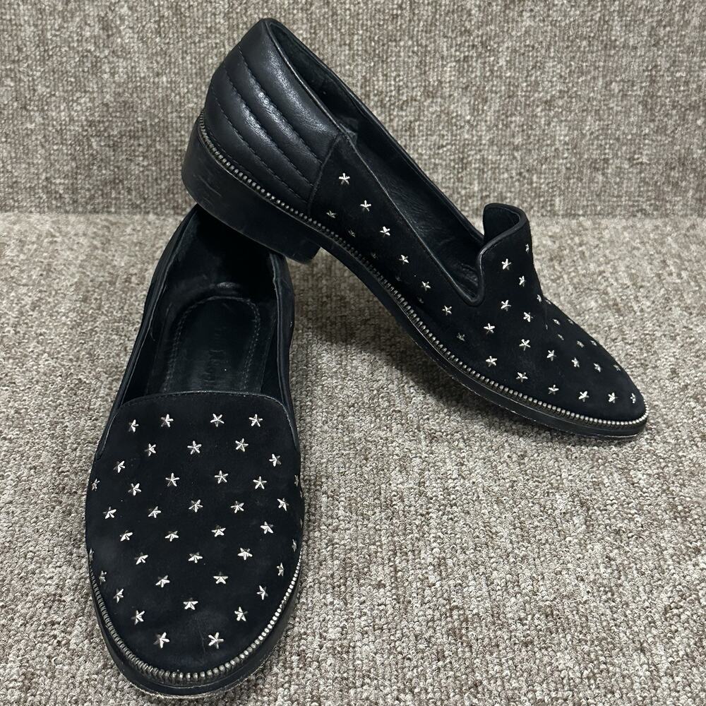 The Kooples Size 37 Star Studded Loafers Black Suede Leather Rock Chic Moto